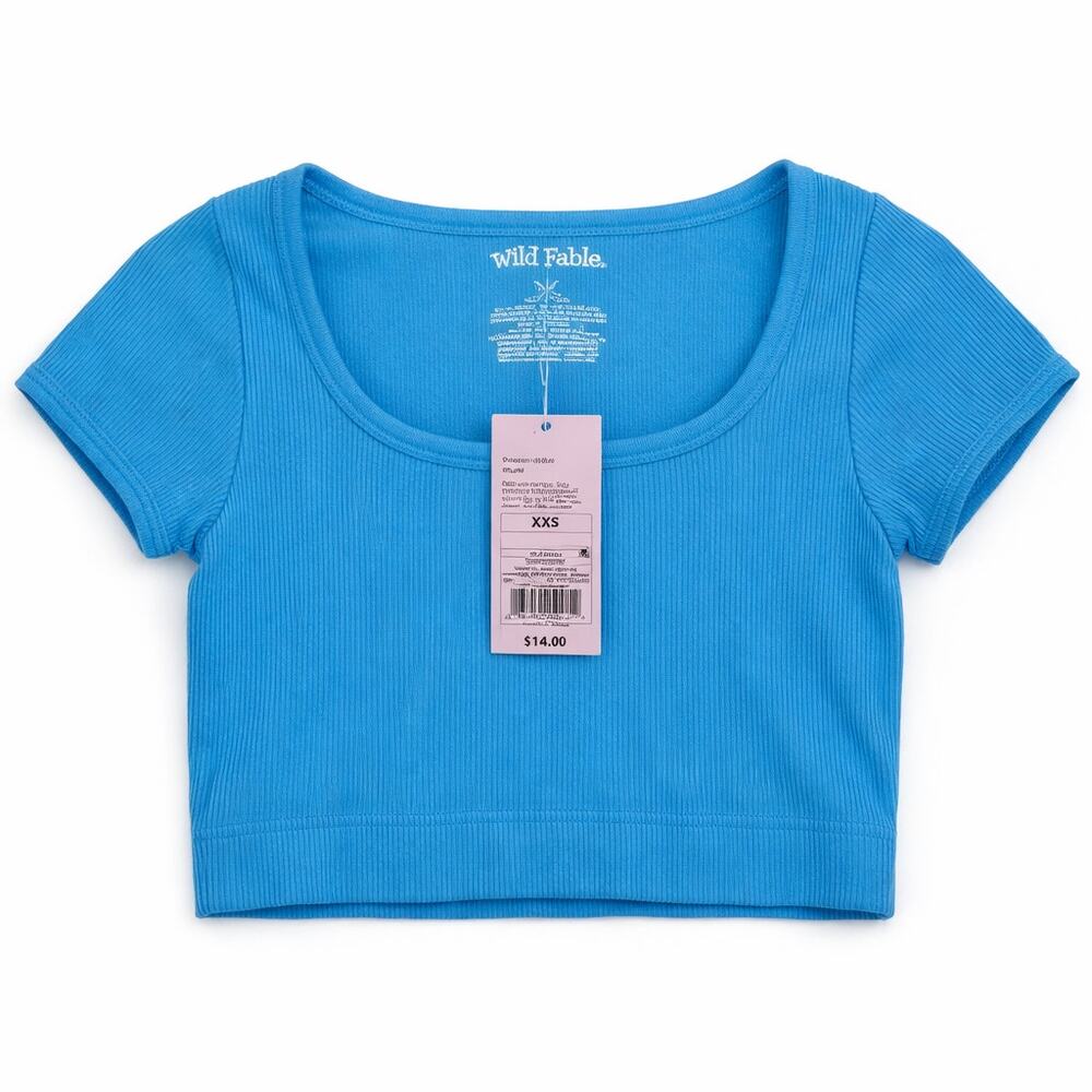 Wild Fable Azure Ribbed Baby Tee Women’s XXS NWT Short Sleeve Crop Top